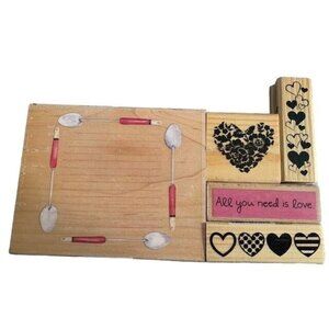 Set of 5 Wooden Heart & Love-Themed Rubber Stamps for Crafting & Scrapbooking